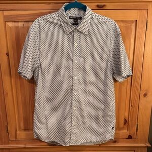 🐷 Michael Kors White Short-Sleeve Blue MK Patterned Button-Down Shirt